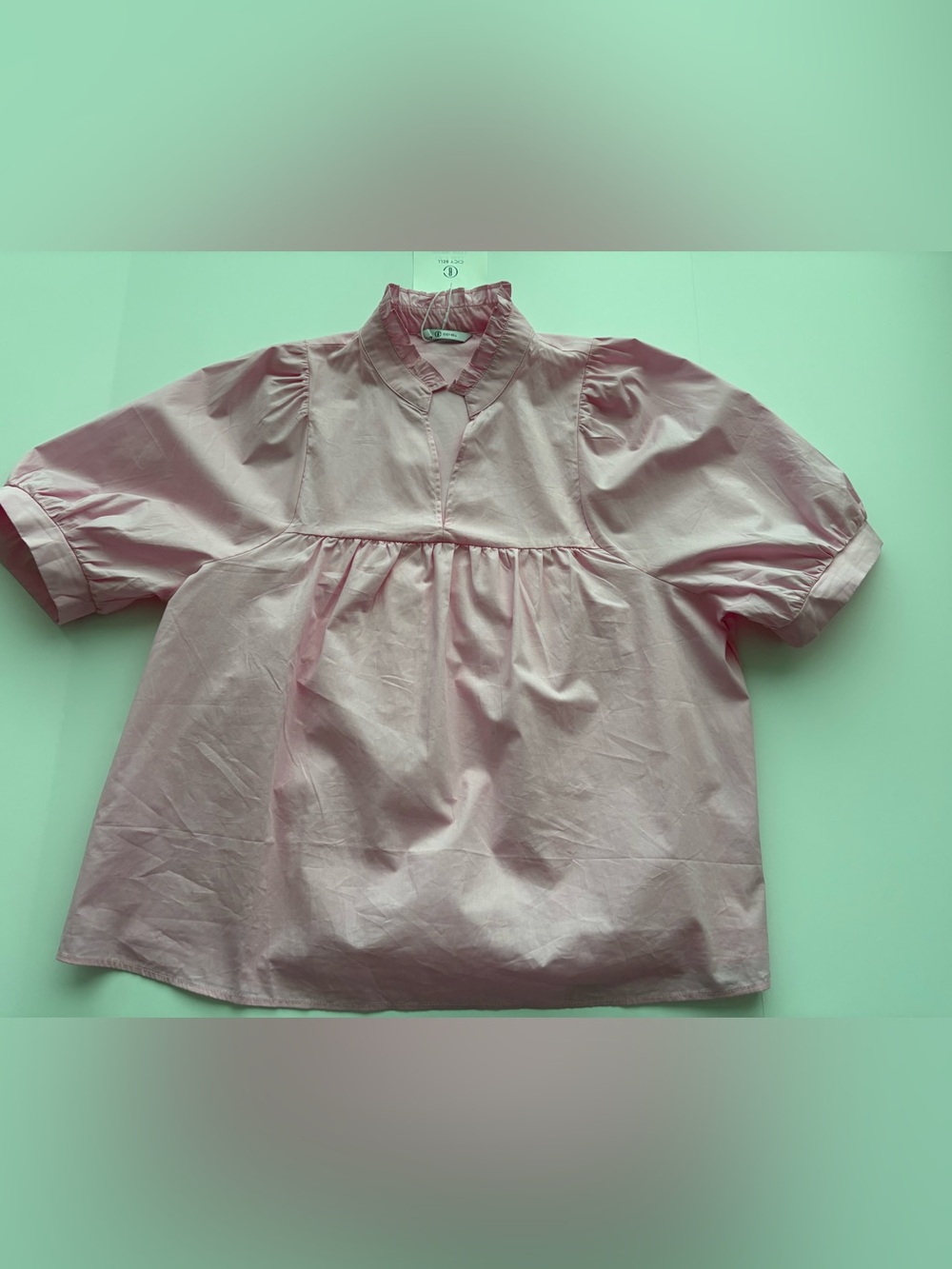 Cicy Bell NWT Light Pink Cotton Puff Sleeve Babydoll Blouse Size L - Picture 8 of 14